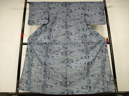 平和屋着物＊夏物　小紋　紗　切嵌花文　洗える着物　AABK9406jd