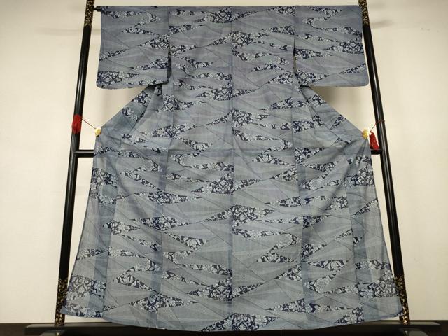 平和屋着物＊夏物　小紋　紗　切嵌花文　洗える着物　AABK9406jd