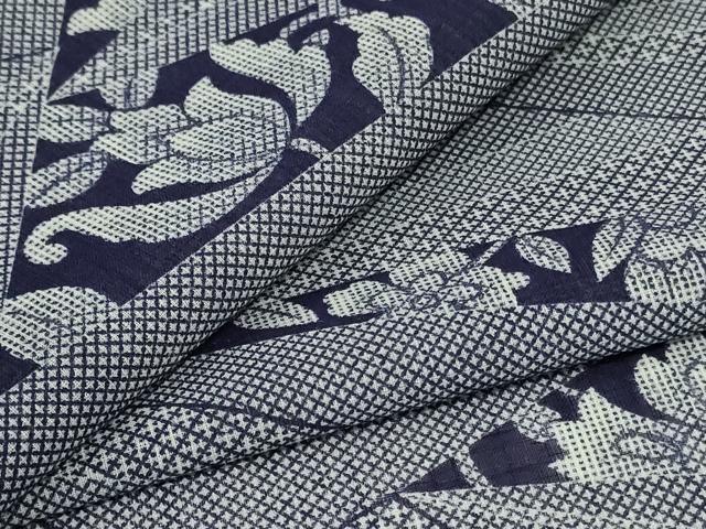 平和屋着物＊夏物　小紋　紗　切嵌花文　洗える着物　AABK9406jd