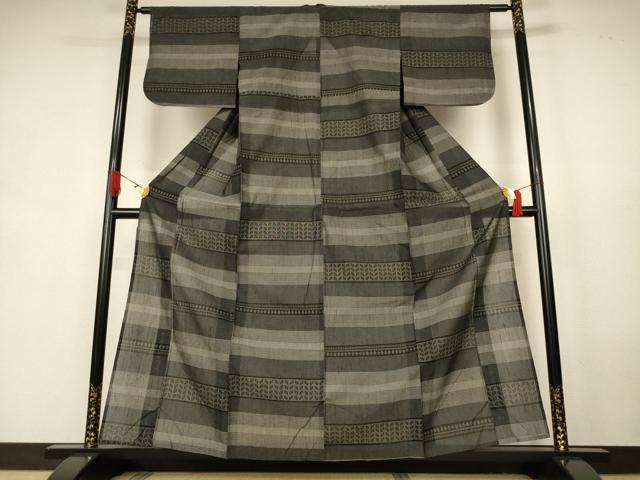 平和屋着物＊夏物　紗紬　100亀甲　横段文　正絹　逸品　AABK9412jd