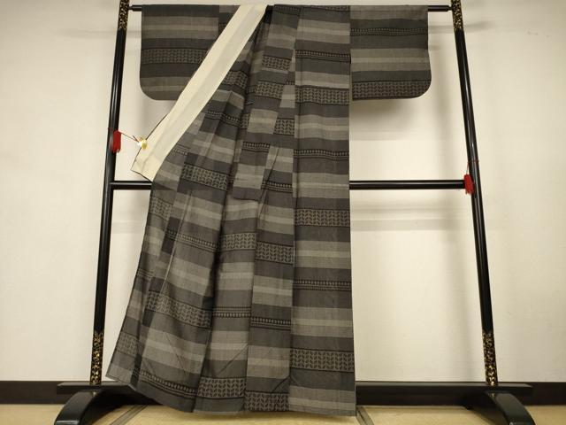 平和屋着物＊夏物　紗紬　100亀甲　横段文　正絹　逸品　AABK9412jd