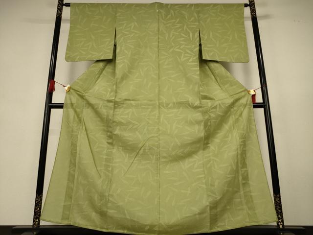 平和屋着物＊夏物　色無地　舞葉紋紗　抹茶色　正絹　逸品　AABK9416jd