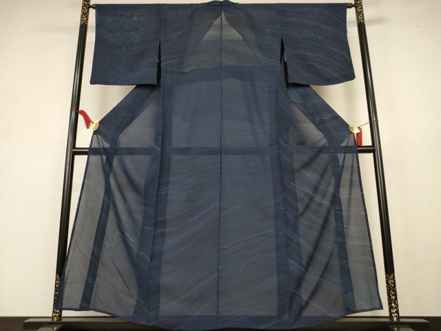 平和屋着物＊夏物　小紋　絽　墨流し文様　正絹　逸品　AABK9426jd