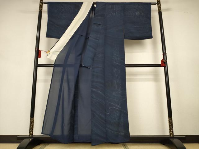 平和屋着物＊夏物　小紋　絽　墨流し文様　正絹　逸品　AABK9426jd