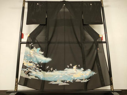 平和屋着物＊夏物　黒留袖　絽　作家物　風景文　暈し染め　金彩　正絹　逸品　AABK9428jd