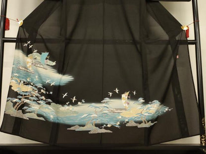 平和屋着物＊夏物　黒留袖　絽　作家物　風景文　暈し染め　金彩　正絹　逸品　AABK9428jd