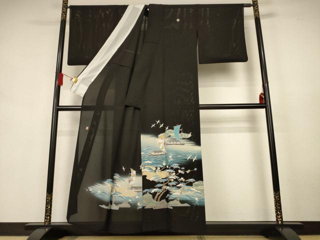 平和屋着物＊夏物　黒留袖　絽　作家物　風景文　暈し染め　金彩　正絹　逸品　AABK9428jd