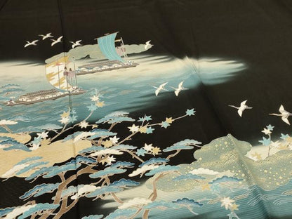 平和屋着物＊夏物　黒留袖　絽　作家物　風景文　暈し染め　金彩　正絹　逸品　AABK9428jd