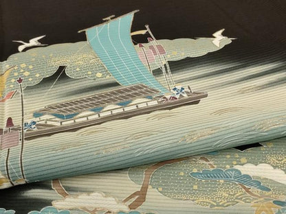 平和屋着物＊夏物　黒留袖　絽　作家物　風景文　暈し染め　金彩　正絹　逸品　AABK9428jd