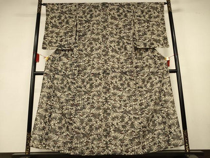 平和屋着物＊夏物　小紋　絽縮緬　型染め　草花文　正絹　逸品　AABK9429jd