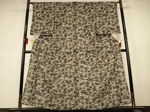 平和屋着物＊夏物　小紋　絽縮緬　型染め　草花文　正絹　逸品　AABK9429jd