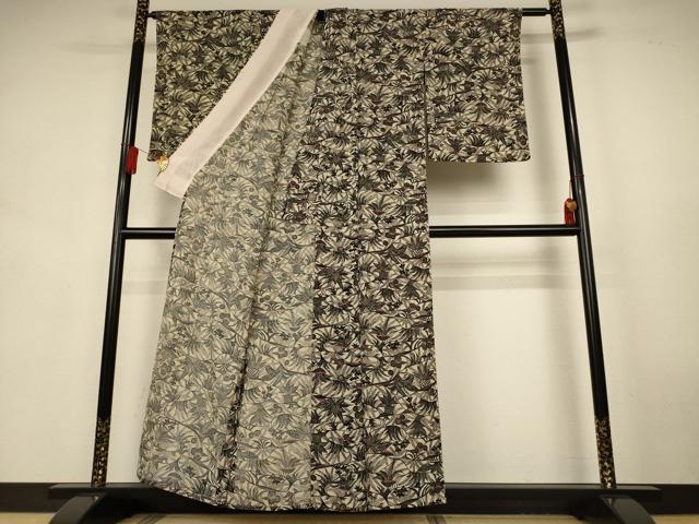 平和屋着物＊夏物　小紋　絽縮緬　型染め　草花文　正絹　逸品　AABK9429jd