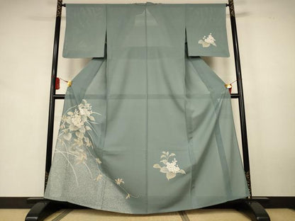 平和屋着物＊夏物　訪問着　絽　草花文　銀彩　正絹　逸品　未使用　AABK9430jd