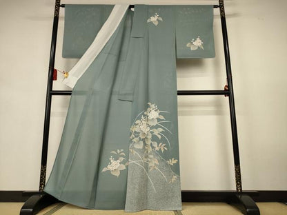 平和屋着物＊夏物　訪問着　絽　草花文　銀彩　正絹　逸品　未使用　AABK9430jd