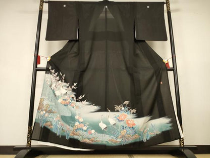 平和屋着物＊夏物　黒留袖　絽　作家物　流水花鳥文　金彩　正絹　逸品　AABK9434jd
