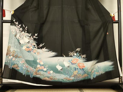 平和屋着物＊夏物　黒留袖　絽　作家物　流水花鳥文　金彩　正絹　逸品　AABK9434jd