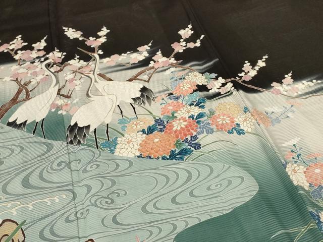 平和屋着物＊夏物　黒留袖　絽　作家物　流水花鳥文　金彩　正絹　逸品　AABK9434jd