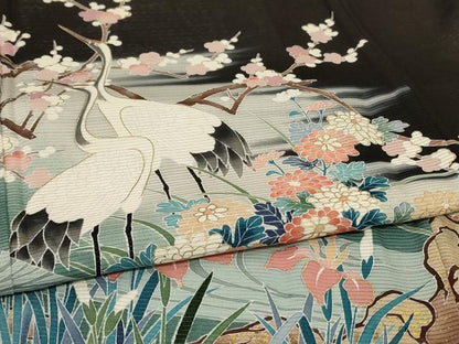 平和屋着物＊夏物　黒留袖　絽　作家物　流水花鳥文　金彩　正絹　逸品　AABK9434jd