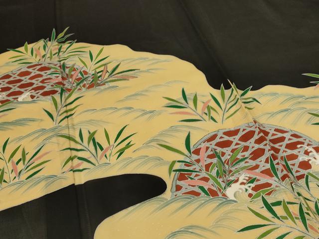 平和屋着物＊夏物　黒留袖　絽　駒刺繍　流水草葉文　銀彩　正絹　逸品　AABK9435jd