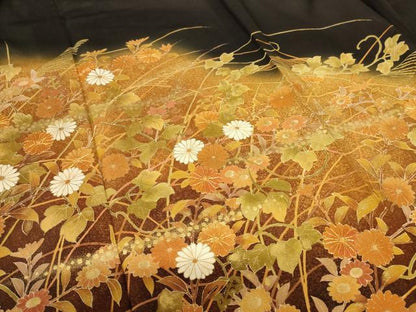 平和屋着物＊夏物　黒留袖　絽　駒刺繍　草花文　暈し染め　正絹　逸品　AABK9438jd
