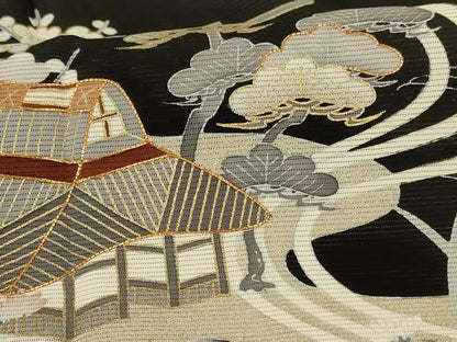 平和屋着物＊夏物　黒留袖　絽　駒刺繍　風景草花文　金彩　正絹　逸品　AABK9439jd