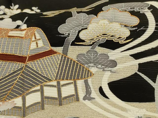 平和屋着物＊夏物　黒留袖　絽　駒刺繍　風景草花文　金彩　正絹　逸品　AABK9439jd