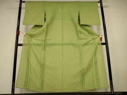 平和屋着物＊夏物　色無地　菱紋紗　若苗色　正絹　逸品　AABK9440jd