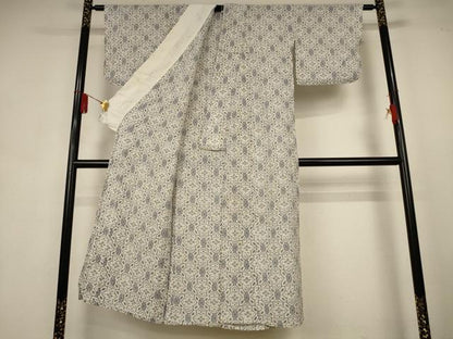 平和屋着物＊夏物　本場小千谷ちぢみ　幾何学文様　麻　逸品　AABK9443jd