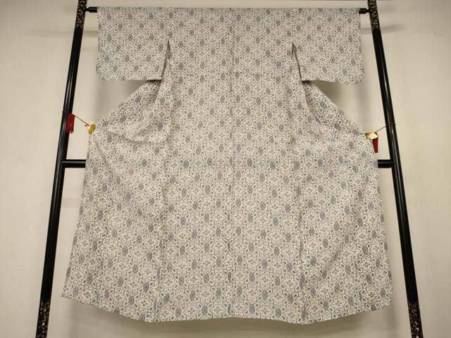 平和屋着物＊夏物　本場小千谷ちぢみ　幾何学文様　麻　逸品　AABK9443jd
