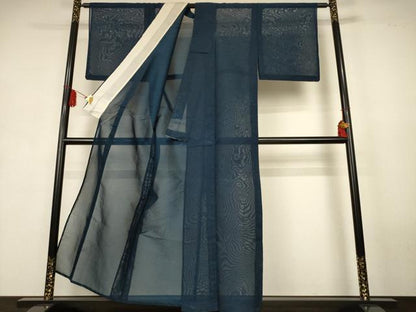 平和屋着物＊夏物　小紋　紗　流水笹文　正絹　逸品　AABK9451jd
