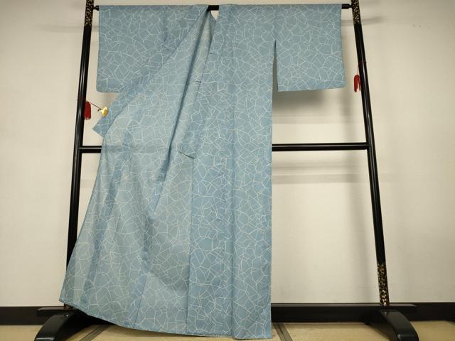 平和屋着物＊夏物　小紋　絽　幾何学文様　洗える着物　AABK9454jd