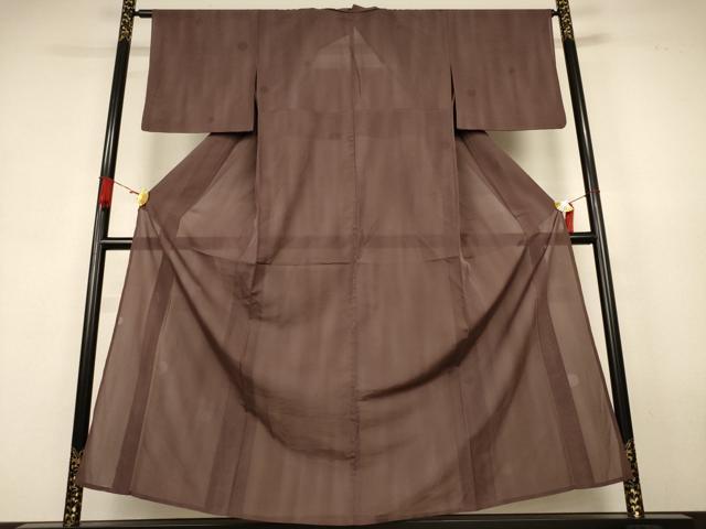 平和屋着物＊夏物　色無地　丸紋紗　煤竹色　正絹　逸品　AABK9460jd