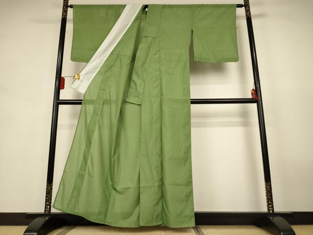 平和屋着物＊夏物　色無地　絽　草色　洗える着物　AABK9465jd