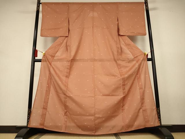 平和屋着物＊夏物　小紋　絽　幾何学文様　洗える着物　AABK9474jd