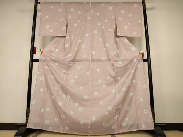 平和屋着物＊夏物　小紋　絽　流水草花文　洗える着物　AABK9478jd