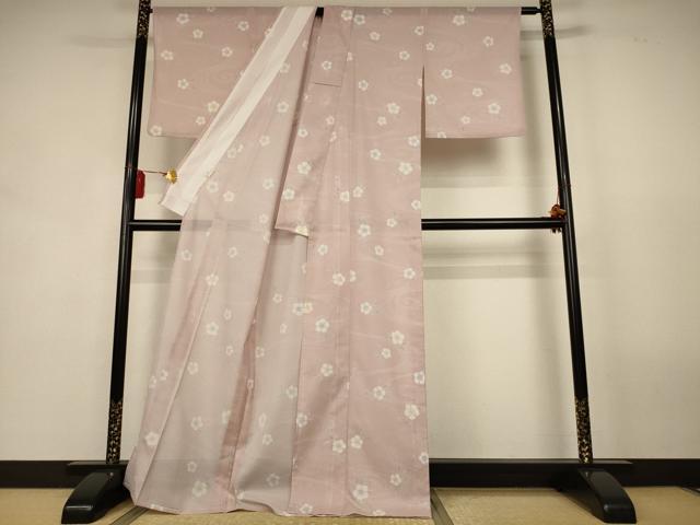 平和屋着物＊夏物　小紋　絽　流水草花文　洗える着物　AABK9478jd