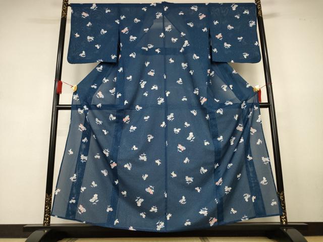 平和屋着物＊夏物　小紋　絽　舞花文　洗える着物　AABK9481jd
