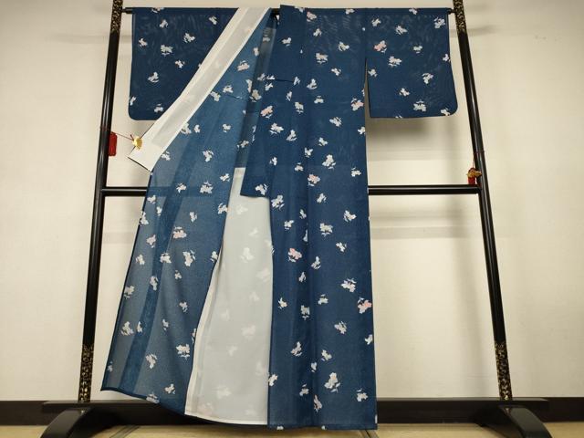 平和屋着物＊夏物　小紋　絽　舞花文　洗える着物　AABK9481jd
