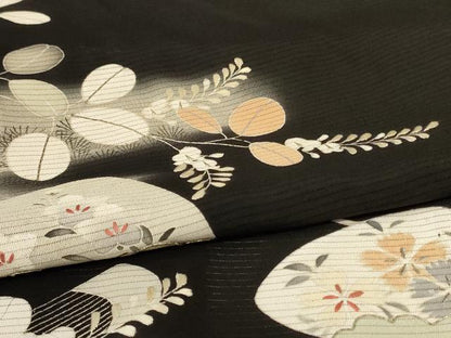 平和屋着物＊夏物　アンティーク　大正ロマン　黒留袖　絽　刺繍　貝桶花文　暈し染め　正絹　逸品　AABK9483jd