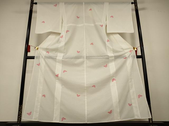 平和屋着物＊夏物　小紋　絽　舞蝶文　洗える着物　AABK9485jd