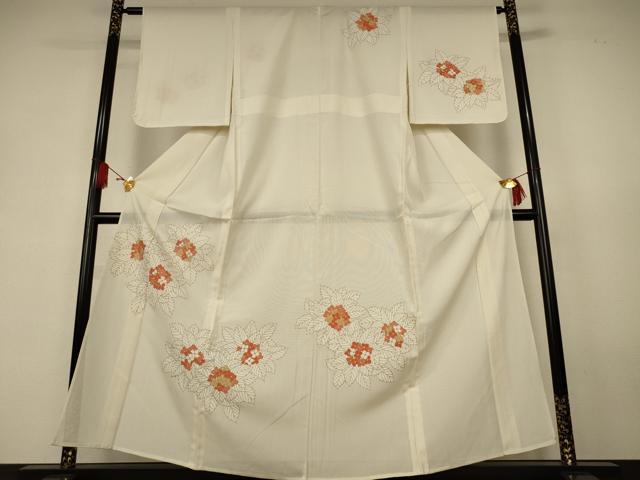 平和屋着物＊夏物　訪問着　縦絽　駒刺繍　紫陽花　金彩　正絹　逸品　未使用　AABK9493jd