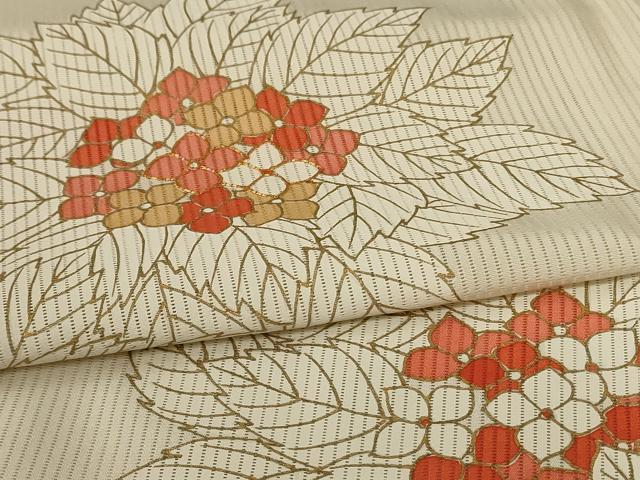 平和屋着物＊夏物　訪問着　縦絽　駒刺繍　紫陽花　金彩　正絹　逸品　未使用　AABK9493jd