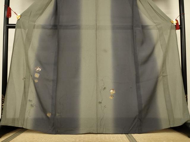 平和屋着物＊夏物　訪問着　絽　鶴　暈し染め　金彩　正絹　逸品　AABK9494jd