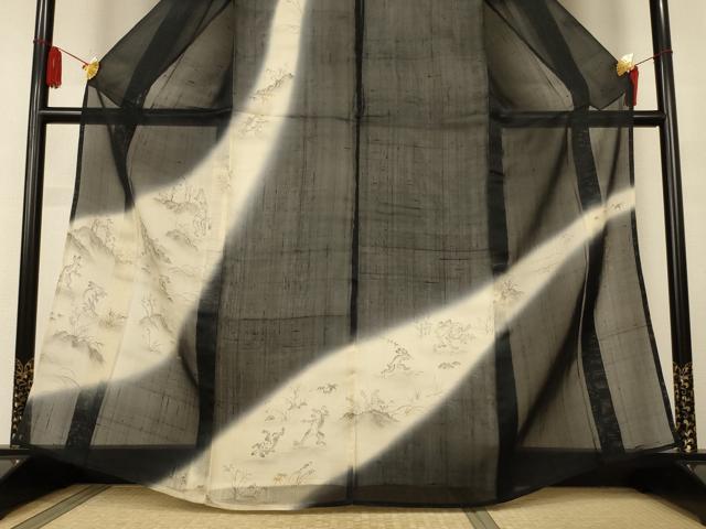 平和屋着物＊夏物　訪問着　絹芭蕉　作家物　鳥獣戯画　暈し染め　正絹　逸品　AABK9506jd