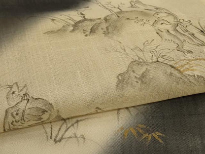 平和屋着物＊夏物　訪問着　絹芭蕉　作家物　鳥獣戯画　暈し染め　正絹　逸品　AABK9506jd