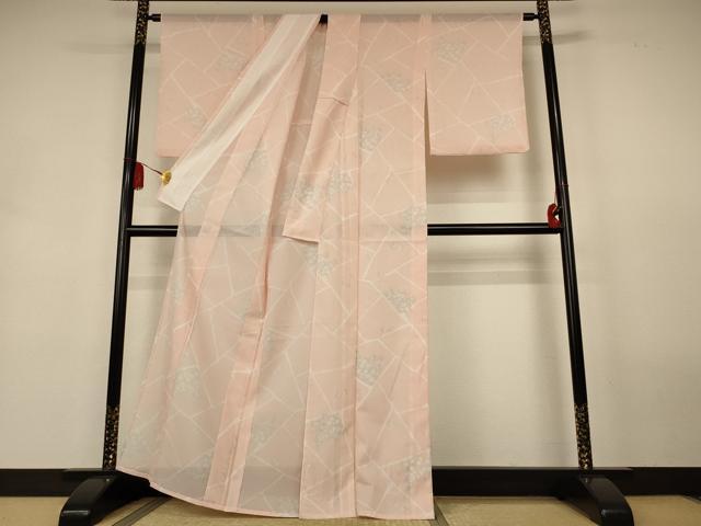 平和屋着物＊夏物　小紋　絽　草花文　洗える着物　AABK9513jd