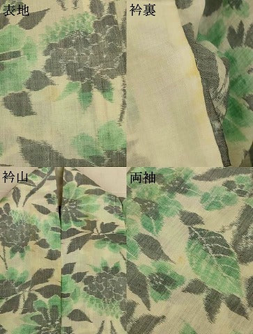 平和屋着物＊夏物　本場小千谷ちぢみ　草花文　反端付き　麻　逸品　AABK9528jd