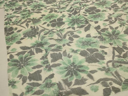 平和屋着物＊夏物　本場小千谷ちぢみ　草花文　反端付き　麻　逸品　AABK9528jd