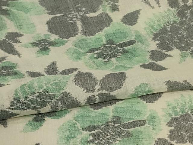 平和屋着物＊夏物　本場小千谷ちぢみ　草花文　反端付き　麻　逸品　AABK9528jd