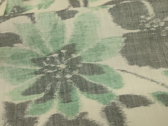 平和屋着物＊夏物　本場小千谷ちぢみ　草花文　反端付き　麻　逸品　AABK9528jd
